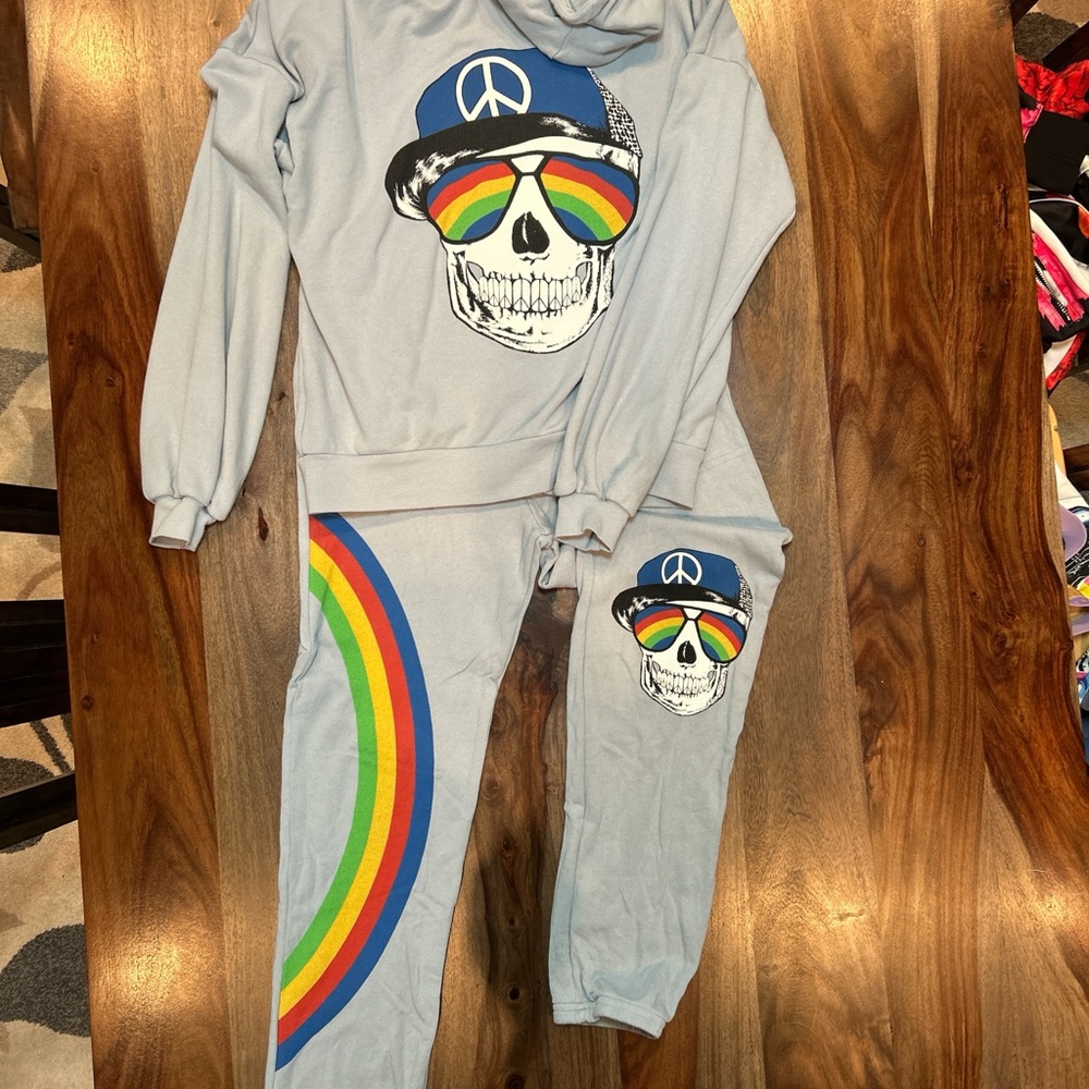 Lauren Moshi Light Blue Skull Track Pants